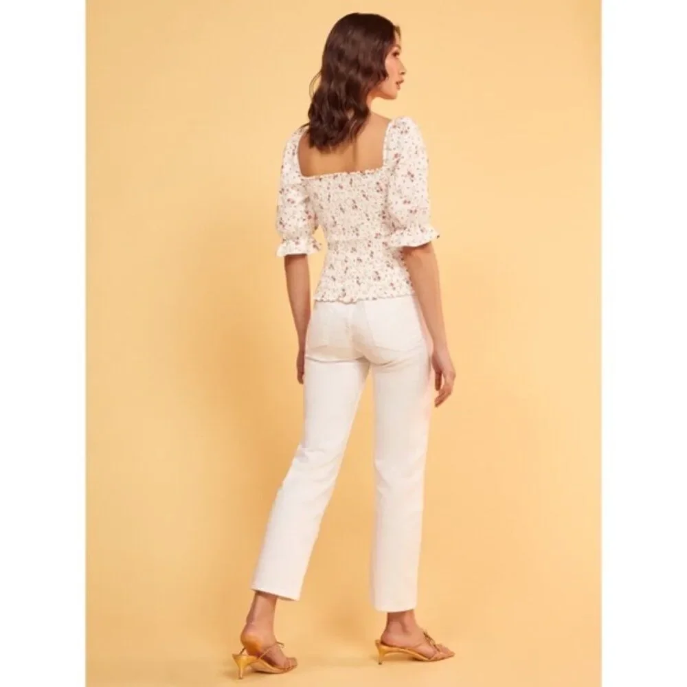 💕REFORMATION Clementine Ruched Floral Linen Top ~ Veronica Micro Floral XS NWOT